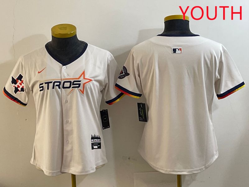 Youth Houston Astros Blank Cream Three generations Joint Name 2025 Nike MLB Jersey style 4101